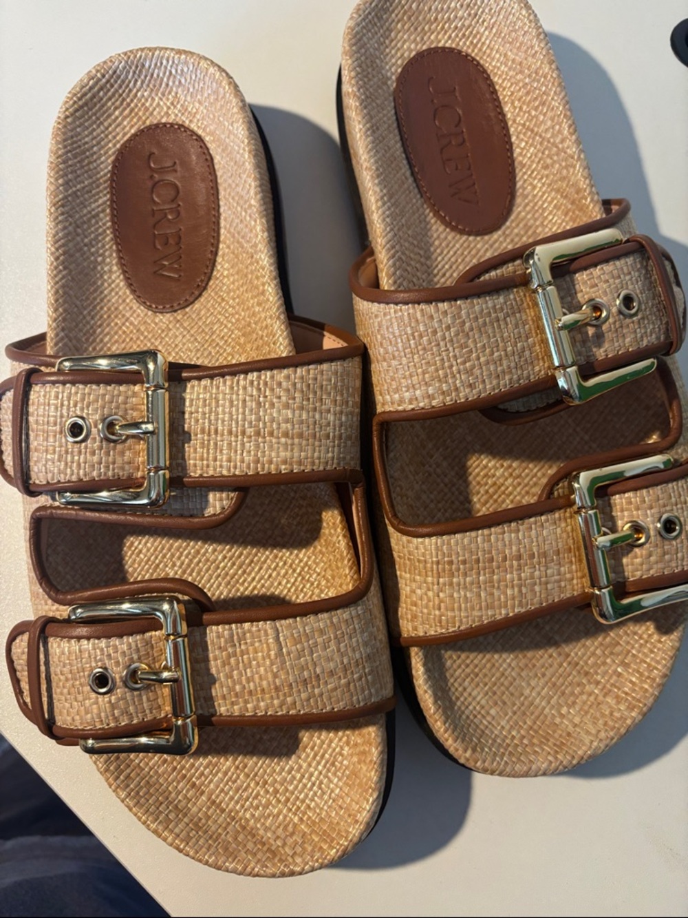 Never worn j crew raffia 2 strap slide with buckles
8.5